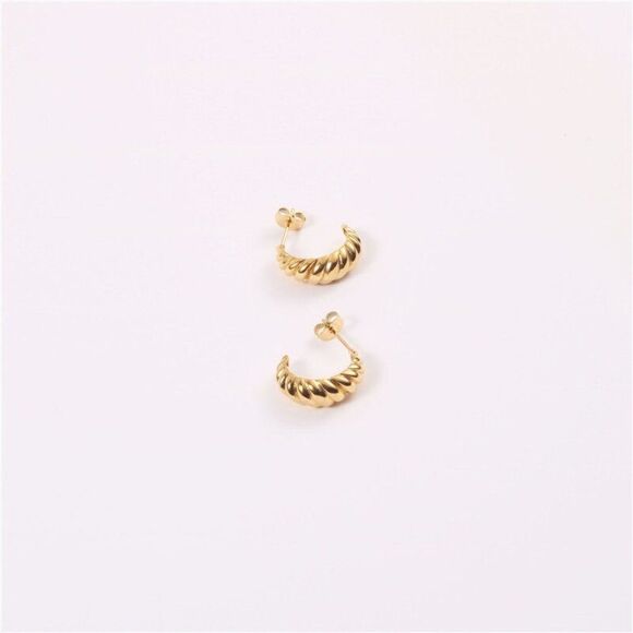 Gold Plated Stainless Steel Croissant Earrings - Picture 4 of 6